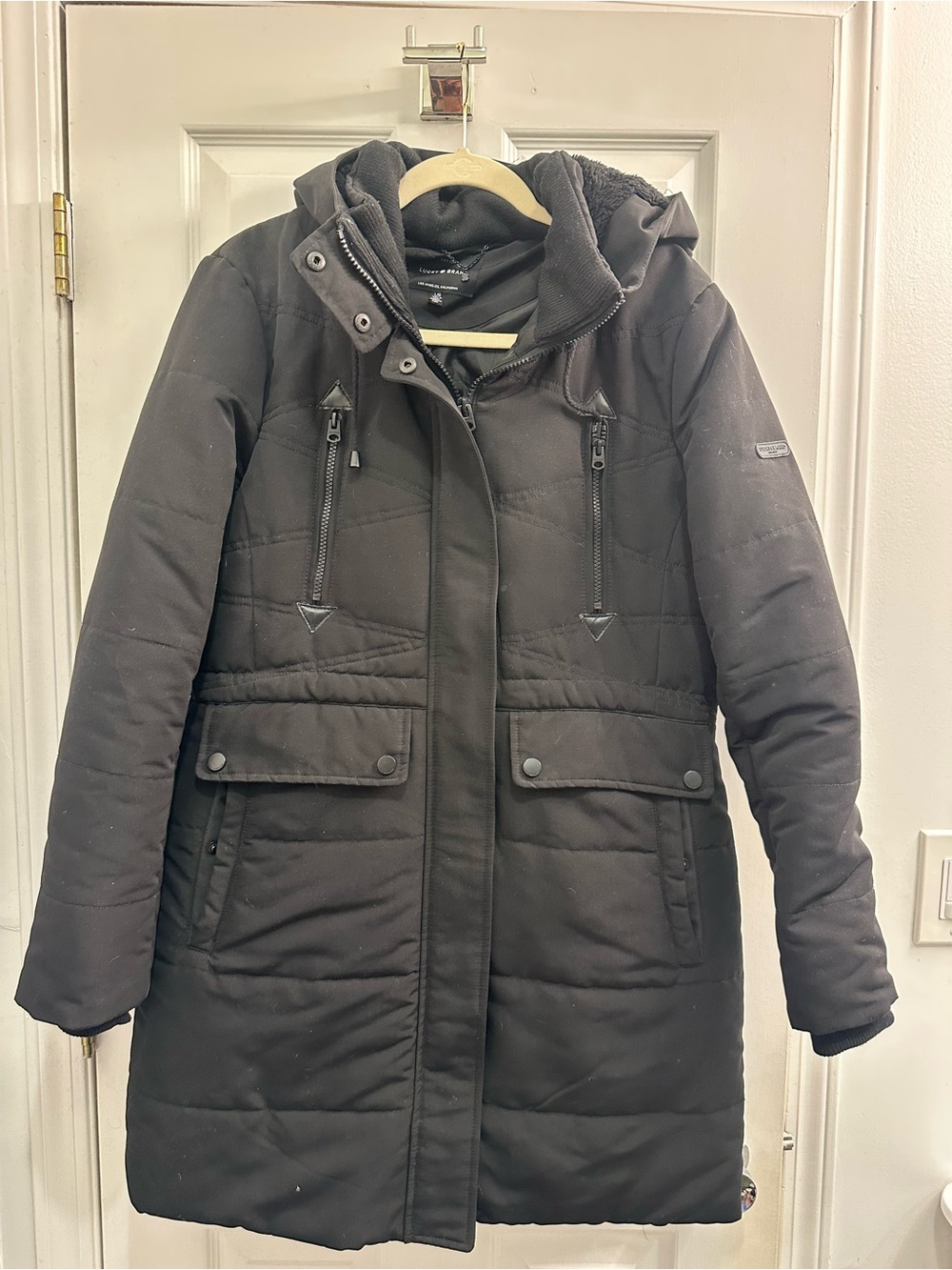 Lucky Brand Women’s Black Quilted Hooded Winter Coat